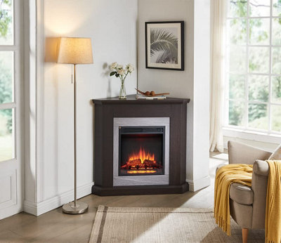 Flamme Howick Corner Electric Fireplace With 38'' Surround With 2Kw Fireplace Heater Espresso Oak Multiple Colours Available from B&Q