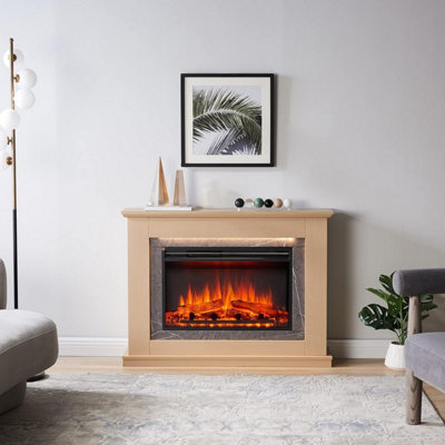 Flamme Casella Electric Fireplace With 43" Surround Freestanding 2Kw Heater Remote Natural Oak from B&Q