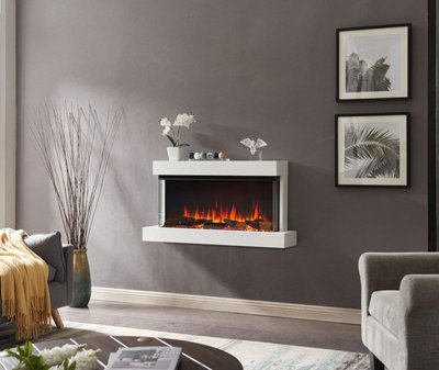 Flamme Knighton 43" 1/2/3-Sided Electric Fireplace Media Wall FireApp Control2 Heat Settings 1.8Kw With White Mantel Surround from B&Q