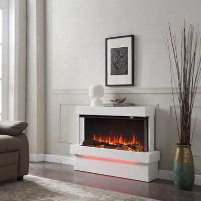 Flamme Knighton 43" 1/2/3-Sided Electric FireplaceApp Control1.8Kw Heater With White Freestanding Mantel Surround from B&Q