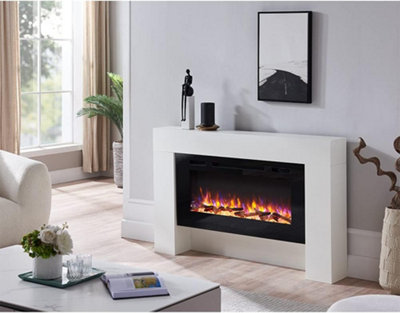 Flamme Carmaux 55" Freestanding Electric Fireplace3 Led Flame Colours2Kw HeaterLog Set Or Crystal Fuel BedRemoteWhite from B&Q