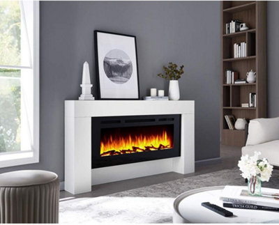 Flamme Carmaux 63" Freestanding Electric Fireplace3 Led Flame Colours2Kw HeaterLog Set Or Crystal Fuel Bed With Remote White from B&Q