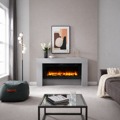 B&Q Flamme 63" Carmaux Freestanding Electric Fireplace Suite, 3 Flame Colours, 2000W Heater, Cement Grey