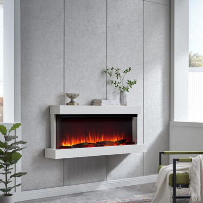 Flamme Knighton 51" 1/2/3-Sided Electric Media Wall FireplaceApp Control1.8Kw Heater With White Wall Mounted Mantel Surround from B&Q