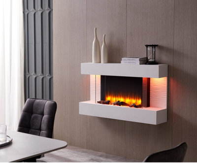  - Flamme Kingston 43" Wall Mounted Electric Fireplace White With 3 Flame Colours And 13 Mood Lighting Options 1.5Kw Heater