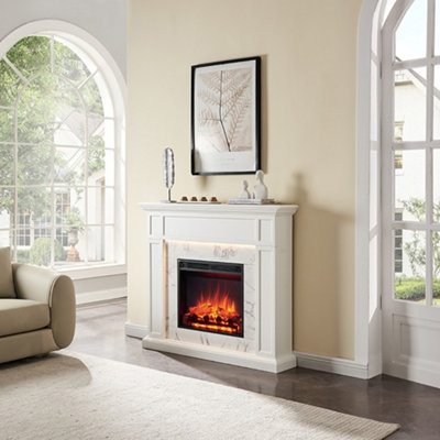 Flamme 48" Beaumont Freestanding Electric Fireplace Suite White Multiple Colours Available from B&Q
