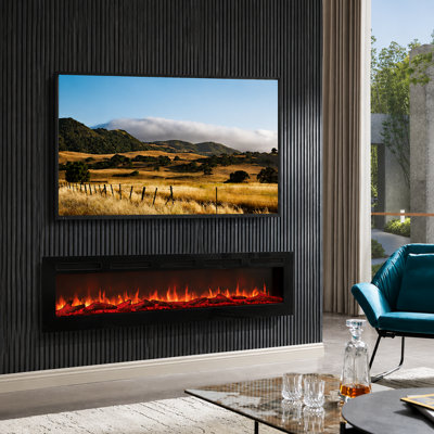  - Flameko Wilton 70" Electric Fireplace With Logs & Crystals9 Colour Flame EffectMedia Wall Compatible1.8Kw HeaterRemote