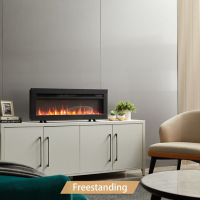 Flameko Dilton 36" 3-In-1 Electric Fireplace With Logs & Crystals9 Colour Flame EffectMedia Wall Compatible1.8Kw Heater from B&Q