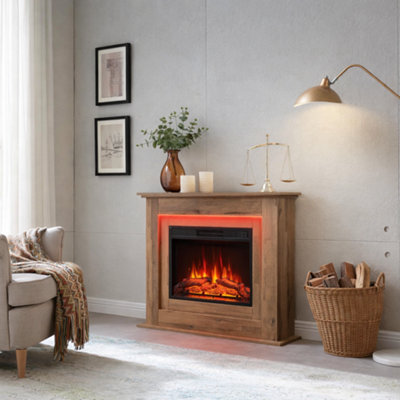 Flameko Savannah Electric Fireplace With 39" Surround And Realistic Flame Effect Heater Dark Bronx Oak Multiple Colours Available from B&Q