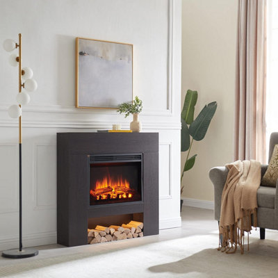 Flamme 37" Beadell Electric Fireplace Suite Espresso Oak Colour Includes 2Kw Heater With Glass Fronted Flame EffectRemote from B&Q