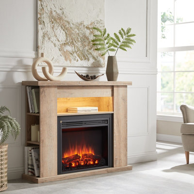 Flamme 43" Lipson Freestanding Fireplace Suite Rustic Light Oak Multiple Colours Available from B&Q