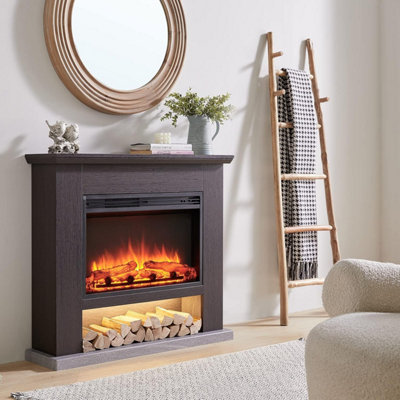  - Flamme 39" Beadell Electric Fireplace Suite Espresso Oak Colour Includes 2Kw Heater With Glass Fronted Flame EffectRemote