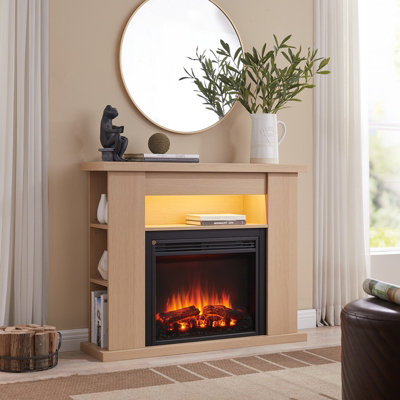 Flamme 43" Lipson Freestanding Fireplace Suite Natual Oak Multiple Colours Available from B&Q