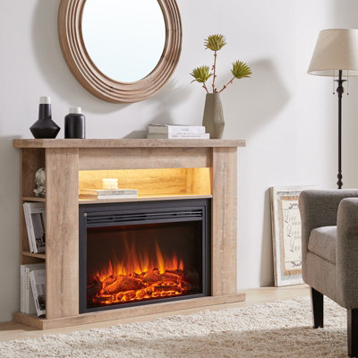 Flamme 51" Lipson Freestanding Fireplace Suite Rustic Light Oak Multiple Colours Available from B&Q