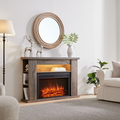 Flamme 51" Lipson Freestanding Fireplace Suite Rustic Dark Oak Multiple Colours Available from B&Q