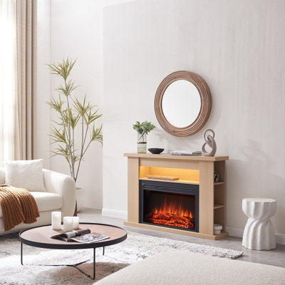 Flamme 51" Lipson Freestanding Fireplace Suite Natural Oak Multiple Colours Available from B&Q