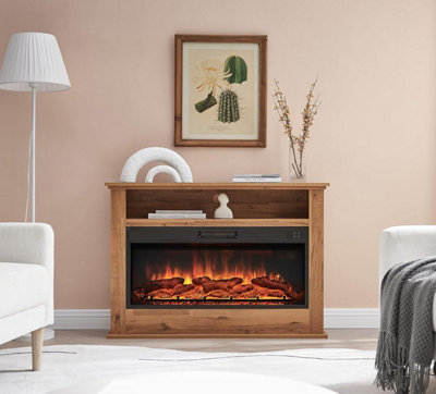 Flameko Sahara 41" Electric Fireplace With Surround And Realistic Flame Effect Heater Dark Bronx Oak from B&Q