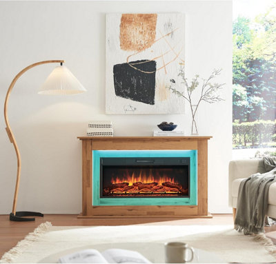 Flameko Savannah 50" Electric Fireplace With Surround And Realistic Flame Effect HeaterDark Bronx Oak from B&Q