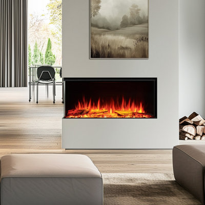 Flamme Knighton 35" 1/2/3-Sided Platinum Smart Electric FireplaceApp Control1.8Kw HeaterLogs & Crystals Included from B&Q