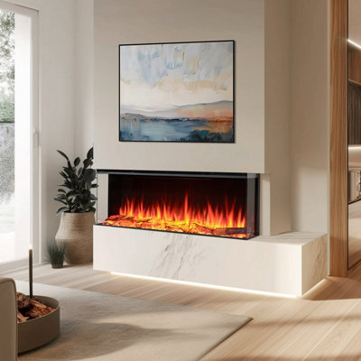 Flamme Knighton 43" 1/2/3-Sided Platinum Smart Electric Media Wall FireplaceApp Control1.8Kw HeaterLogs & Crystals Included from B&Q