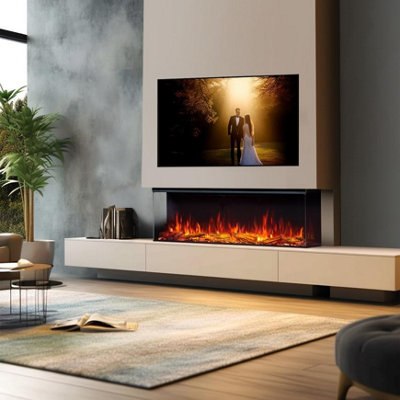 Flamme Knighton 51" 1/2/3-Sided Platinum Smart Electric Media Wall FireplaceApp Control2 Heat Settings 1.8KwLogs & Crystals from B&Q