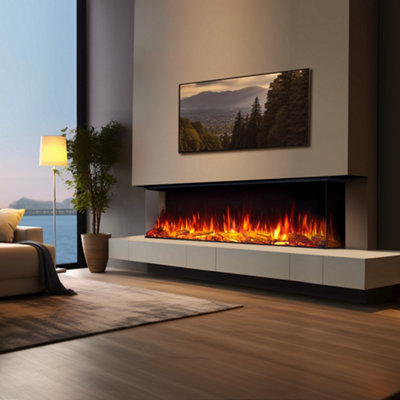 Flamme Knighton 59" 1/2/3-Sided Platinum Smart Electric Media Wall FireplaceApp Control1.8Kw HeaterLogs & Crystals Included from B&Q