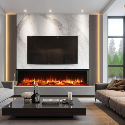 Flamme Knighton 71" 1/2/3-Sided Platinum Smart Electric Media Wall FireplaceApp Control1.8Kw HeaterLogs & Crystals Included from B&Q