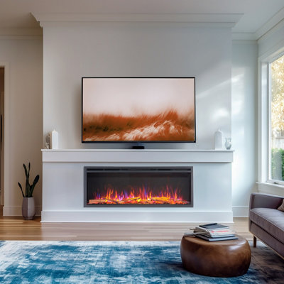 B&Q Flamme 50" Deep Fuel Bed Castello Platinum Smart Inset Media Wall Electric Fireplace