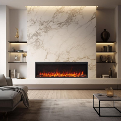 B&Q Flamme 72" Deep Fuel Bed Castello Platinum Smart Inset Media Wall Electric Fireplace