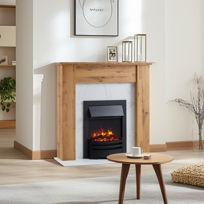 Flameko Verona 16" Electric Fireplace InsertLogs And Black Chips Included 2Kw HeaterBlack TrimBlenheim FretRemote from B&Q