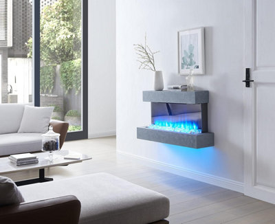  - Flamme Kingston 43" Wall Mounted Electric Fireplace Cement Grey With 3 Flame Colours And 13 Mood Lighting Options 1.5Kw Heater