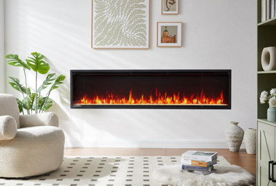 Flameko Avena 72" 3-In-1 Slim Frame Recessed Electric Fireplace With Multi Flame ColoursWith Logs & Crystals1.5Kw Heater from B&Q
