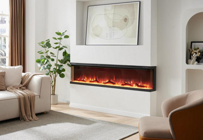 FLAMEKO 3 Sided Media Wall Electric Fire, Leura Black - Image 2