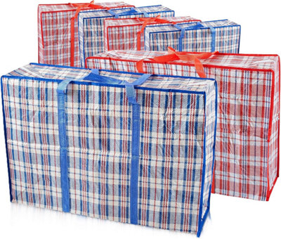 B&Q -  S&dLaundry Bags Xxl Heavy Duty Storage Bags Zip Reusable Nylon Large For Moving Clothes Wardrobe Waterproof -4Pcs (Red & Blue)