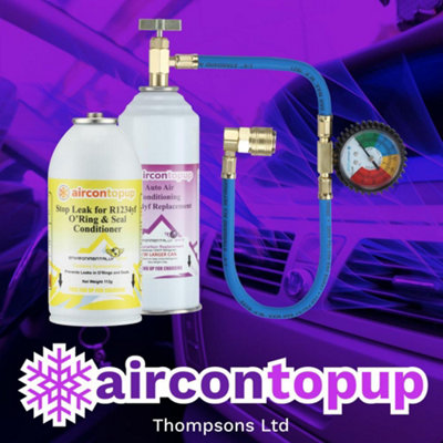 Car Aircon Regas R1234Yf Compatible Refrigerant + Leak Sealer + Professional Type Hose & Gauge Kit from B&Q
