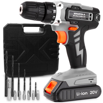 Terratek 20V Cordless Drill & Drill Bit Set 20V 1 Hr Fast Charge Battery & Charger Included & Carry Storage Case from B&Q