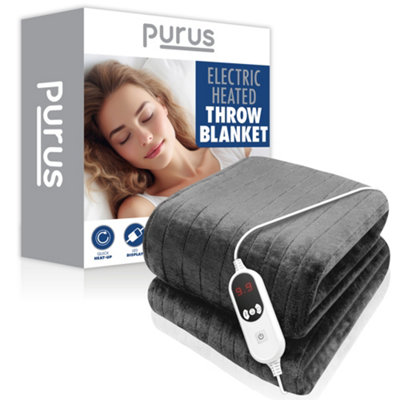 Purus Deluxe Grey Electric Throw Heated Double Over Blanket Soft Fleece  9 Heat & 12 Timer Settings from B&Q