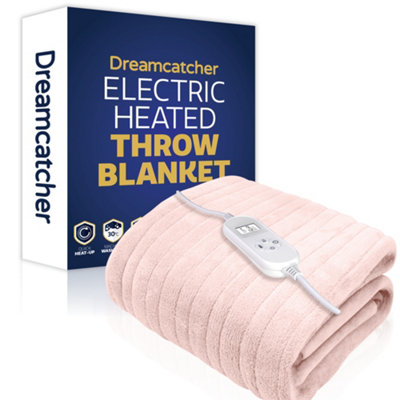 Dreamcatcher Deluxe Electric Throw Heated Double Over Blanket Soft Fleece Variable Heat & Timer Settings Pink