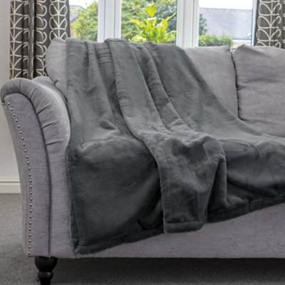 Dreamcatcher Blanket Throw Soft Faux Fur 160 X 130Cm Dark Grey Fleece Overblanket Fluffy Blanket  For Sofa & Beds from B&Q