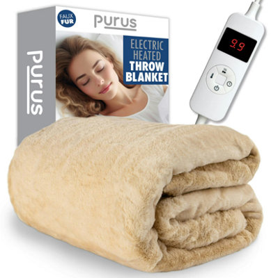 B&Q -  Cream Heated Throw Over Blanket Deluxe Faux Fur Luxurious 160 X 130Cm Soft Fleece Electric Blanket