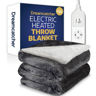 B&Q -  Sherpa Fleece Electric Heated Throw Over Blanket Double Polyester 160Cm X 120Cm Dark Grey