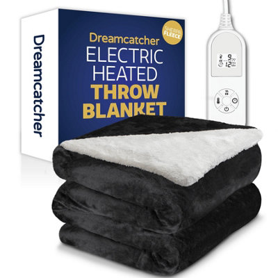 Dreamcatcher Sherpa Fleece Electric Heated Throw Over Blanket Double Polyester 160Cm X 120Cm Black from B&Q