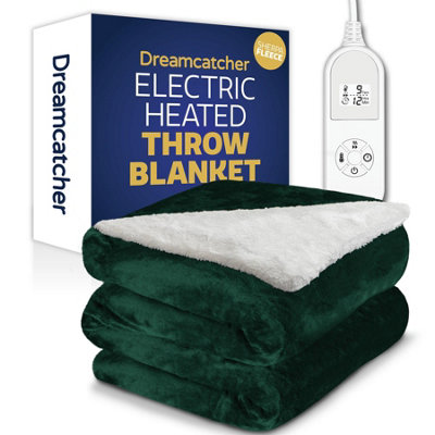Dreamcatcher Sherpa Fleece Electric Heated Throw Over Blanket Double Polyester 160Cm X 120Cm Green from B&Q