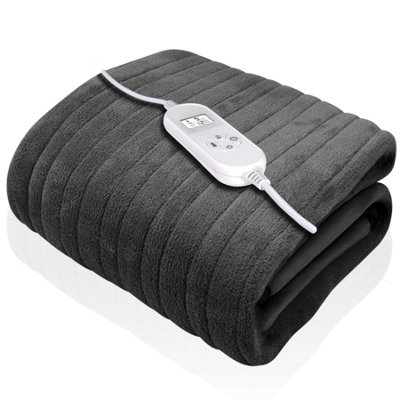 Dreamcatcher Grey Deluxe Electric Throw Heated Double Over Blanket Soft Fleece Heat & 12Hr Timer Settings Size 9
