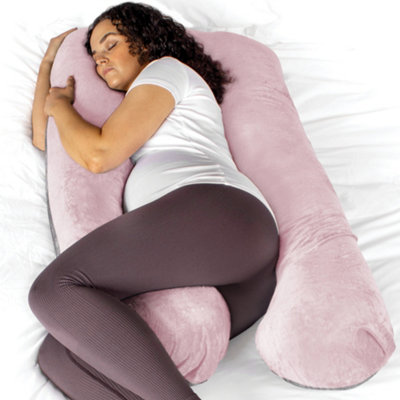 Aamira U Shaped Pregnancy Pillow Pink & Grey135X75X20Cm Shredded Memory Foam Full Body Maternity Cushion For Sleeping from B&Q