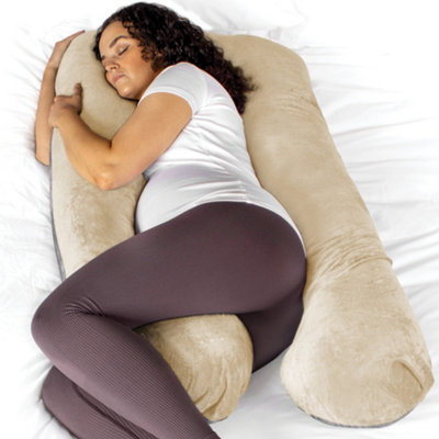 Aamira U Shaped Pregnancy Pillow Cream & Grey135X75X20Cm Shredded Memory Foam Full Body Maternity Cushion For Sleeping from B&Q