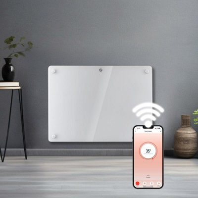 Futura Electric 1000W Wifi Glass Radiator Panel Heater White Wall Mounted Or Floor Standing Bathroom Safe Timer And Thermostat from B&Q