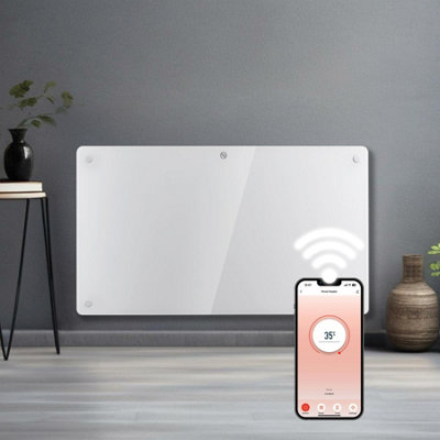 Futura Electric 1500W Wifi Glass Radiator Panel Heater White Wall Mounted Or Floor Standing Bathroom Safe Timer And Thermostat from B&Q