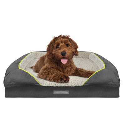 B&Q -  Grey Large Dog Bed Orthopaedic Shredded Memory FoamFleece Sleeping AreaNon Slip BaseRemovable Washable Cover