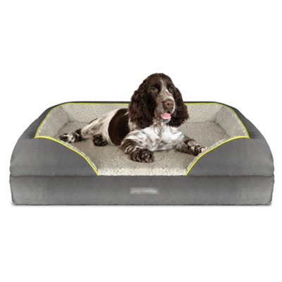 B&Q -  Grey Large Plus Dog Bed Orthopaedic Shredded Memory FoamFleece Sleeping AreaNon Slip BaseWashable Cover